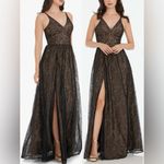 Dress the Population NEW Danae Lace Sleeveless V neck black nude Gown Sz S Photo 2