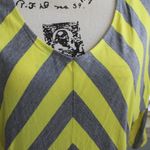 New York & Co. Neck Dressy Yellow Grey Stripe Tee Top Sz Med Photo 1
