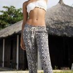 Cali 1850 Pants Size Medium Navy White Drawstring Wide Leg Linen Blend Photo 1