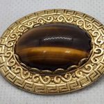 Vintage Gold Tone Tiger's Eye Gemstone Brooch Gold Photo 0
