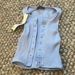 ZARA  Blue Ribbed Corset Lace Up Top Size Small Photo 3