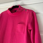 Talbots  Bright Pink Grid Waffle Knit Mock Neck Pullover Sweatshirt Button SizeXS Photo 3