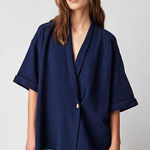 Free People  Lou Blazer Shirt Navy Photo 0