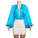 NEW THE DOLLS HOUSE Beaudelle Satin Bodysuit, Turquoise, XS Blue Photo 6