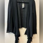DKNY NWT Black 100% Linen Draped Waterfall Ruffle Cardigan P/S Petite Small Photo 0