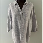 Tahari  Linen Blouse Size 1X  Blue Pinstripe Tunic Side Buttons Comfort Coastal Photo 0