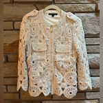 Boston Proper Crochet Three Quarter Sleeve Jacket Cream Medium Boho Cottagecore Photo 1