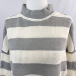 Socialite New  Striped Dolman Sleeve Mock Neck Sweater Grey Ivory Photo 3