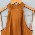 STAUD Siciliy Halter Mini Faux Leather 70s Honey Color Dress Photo 5
