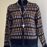 Rafaella Rafaela Vintage Black Brown Gray Tan Short Cardigan Comfy Sweater Zip Up SZ L Photo 0