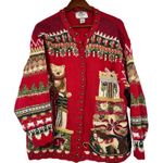 Vintage Tiara Red Cardigan Sweater 2000 Teddy Bear Fair Isle plus size 18/ 20 Photo 1
