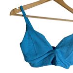 l*space L* Pointelle Rib Winnie Island Blue V-Neck Bikini Swimsuit Top D Cup Photo 4