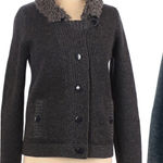 Gap 100% Wool Faux Shearling Collar Button Front Cardigan Gray Size Medium Photo 0