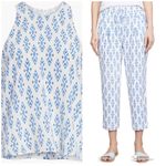 Joie  Brighton E Sleeveless Top and Dilys Ikat Cropped Pants Silk Set Baja Blue Photo 14