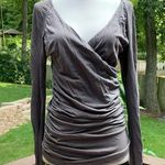 Garnet Hill  Top Womens Gray Mock Wrap Stretch Boho Blouse Xs X-small Photo 0