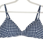 J.Crew  Textured Padded Gingham French Bikini Top Size 2X Blue White Check Beach Photo 0