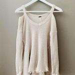 Free People Cold Shoulder Waffle Knit Sweater Cream Sz XS Photo 0