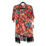 LuLaRoe  Monroe Kimono Cardigan Floral Fringe Coral Blue Yellow Pink Size S Photo 7