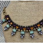 J.Crew Gold Tone, Blue, Purple & Amber Color Collar Crystal Statement Necklace Photo 4