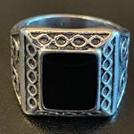 Vintage S925 silver obsidian stone ring size 8 Photo 0