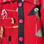Orvis  Cotton Tapestry Funky Jacket Red Artsy Tribal Button Up Womens XL Photo 3