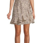 Rebecca Vallance Anya Wrap Mini Dress Sz 6 Beige Black Leopard Print Ruffle Hem Photo 0