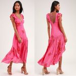 Free People  Tropical Hawaiian Hibiscus Hot Pink Floral Maxi Dress Size 8 Summer Photo 3