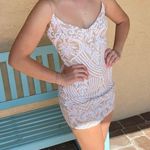 Windsor Nude and White V-Neck Mini Dress Photo 0