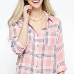 Kut From The Kloth Florence Blouse Women's Small Pink Gray Plaid Long Sleeve Photo 0
