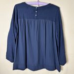 Loft Navy Wide Arm Back Button Mixed Media Sweater Top Size Large Photo 5