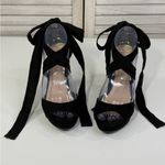 Wild Diva  Lace Up Platform Peeptoe Sandal Faux Suede Block Heel Black- 7.5 Photo 2
