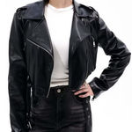 Azalea Wang Remy faux leather moto biker jacket L Black Size L Photo 0