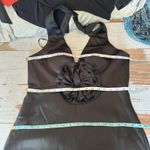 AQUA  Long Satin Flower Trim Maxi Dress Black Size 12 Formal Photo 9