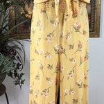 No Boundaries Women’s Jumpsuit Large Floral Smocked Bodice Adjustable Straps Yellow Photo 0