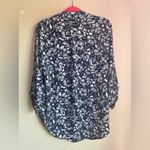 Michael Lots Kors Navy White Tropical Hibiscus Floral 1/2 Zip Blouse M Blue Size M Photo 7