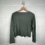 Aerie Women’s Henley Distressed Long Sleeve Cropped Green Top Size Small Photo 2
