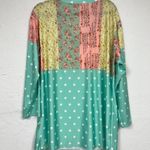 Lily Green Pink Floral Polka Dot Patchwork Blouse Womens 1X Boho Casual Spring Photo 3