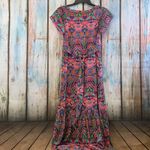 Anthropologie  Vanessa Virginia Pink Print Silky Beaded Dress with Belt Size S Photo 7