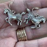 Boutique Silver Tone Crystal Galloping Horse Dangle Earrings Equestrian Style Photo 1