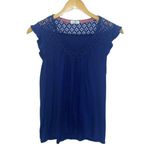 Mason & Belle Womens Lace Yoke Ruffle Detail Knit V-Neck Davina Top Navy Small Photo 1