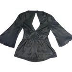 Boutique Silky Satin Bell Sleeve Babydoll Blouse Photo 0