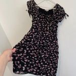 Ultra Flirt Black Burgundy Butterfly Print Mesh Tie Neck Y2K Ruched Mini Dress M Photo 9