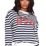 Beach Riot  USA Sweatshirt Nautical Striped Crewneck Pullover Red White‎ Blue NEW Photo 0