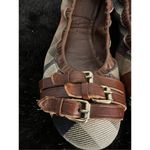 Burberry  Brown Leather Canvas Nova Check Three Buckle Ballet Flats Shoes 9.5 Photo 2