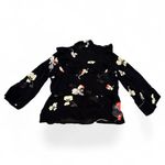 Ganni FLORAL LORITA GEORGETTE BLACK SHEER LONG SLEEVE MOCK NECK BLOUSE TOP Photo 3