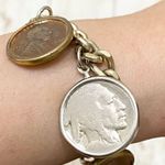 Head Vintage Penny 5 Cent Indian  Buffalo & Nickel 1 Cent Coin 7” Charm Bracelet Photo 1