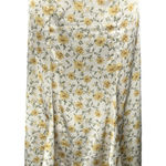 Lulus White Yellow Floral Silk Satin High Waisted Peasant Slip Midi Skirt Size M Photo 0