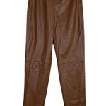 ZARA  Faux Leather Hi Elastic Waist Skinny Ankle Crop Pants Raw Hem XS Brown Photo 0