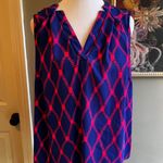 Hawthorn Blouse 1X Blue Pink Rope Diamond Print Sleeveless V Neck Top Photo 8