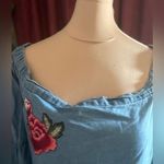 Ana A New Approach Denim Cotton Off Shoulder Floral Embroidered Top, Size medium Photo 8